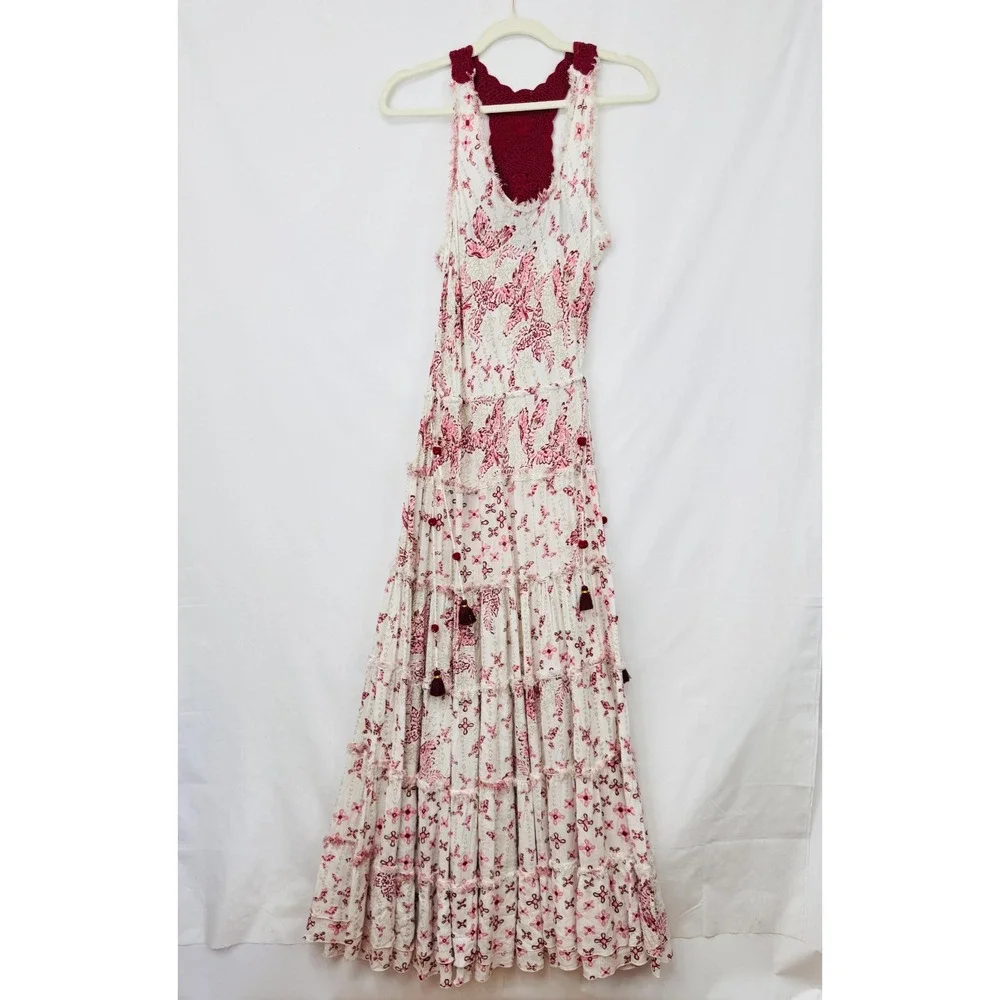 NEW Poupette St Barth Katie Floral Maxi Dress White Crochet Long Ruffled Tiered - Picture 3 of 16